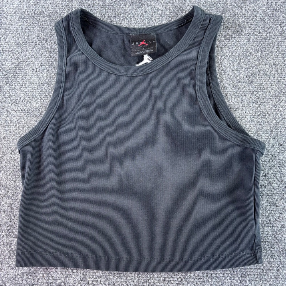 Jordan Tank Top‎ Womens Small Black Ribbed Cropped Jumpman Essentials Sleeveless